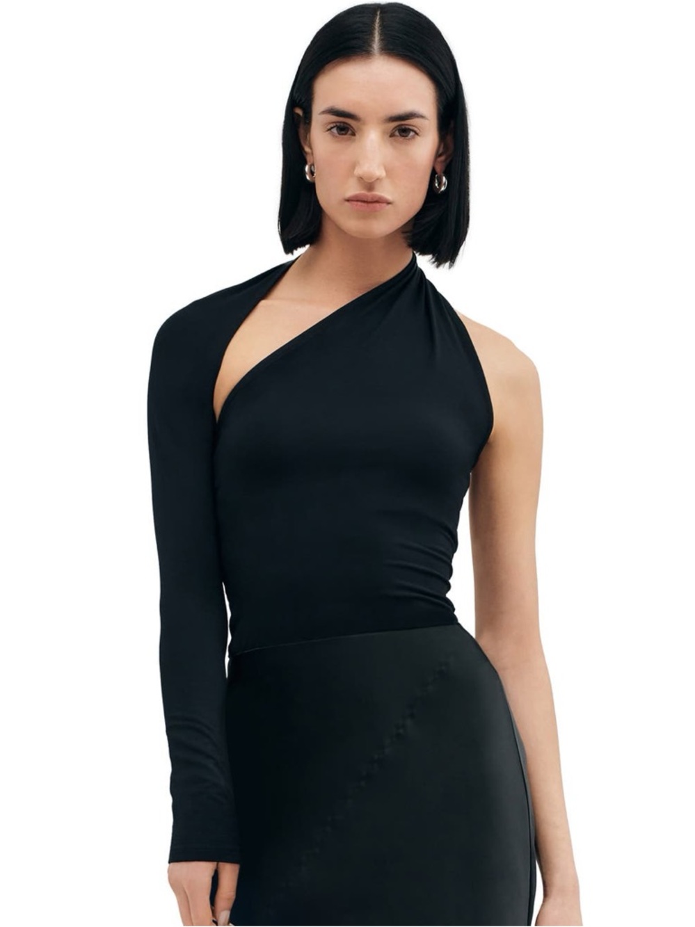 Marcella NYC x Two Lines Milan One Shoulder Jersey Lux Top Small Black
